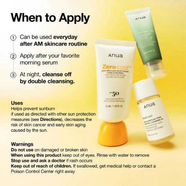 Anua - Zero-Cast Moisturizing Finish Sunscreen 50ML
